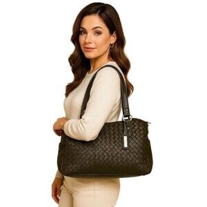 Cole Haan SHOULDER Bag Woven Weave GREEN Purse Crossbody Leather WOMEN'S WOMAN'S